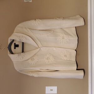 SARAH Vintage 100% Wool Button Up Jacket In Cream Size L